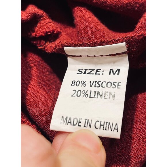 Womens Sleeveless Burgundy Button-Front Romper W Pockets 80%Viscose & 20%Linen M - Picture 5 of 12